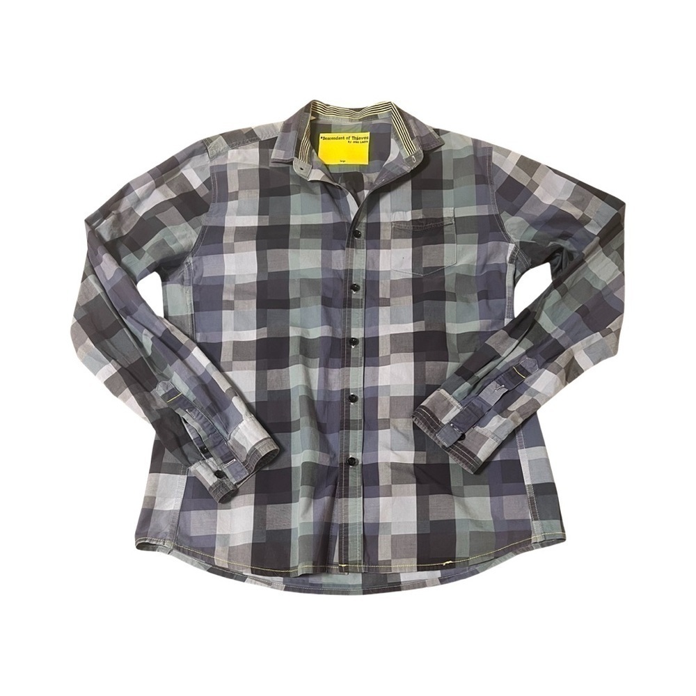 Descendant of Thieves blue checked button down top.